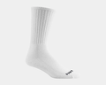 Wigwam Super 60® Crew 6-pack socks in white, featuring ribbed cuffs and reinforced toe and heel, side view.