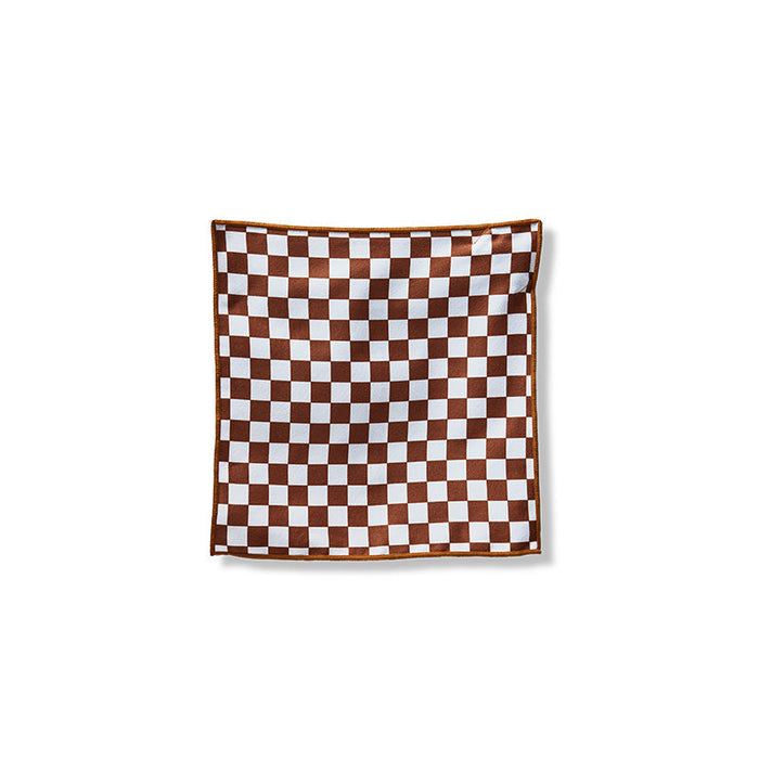 Nomadix Tiny Towel 3-Pack checkered towel in brown and white, micro-suede material, front view showing pattern design.