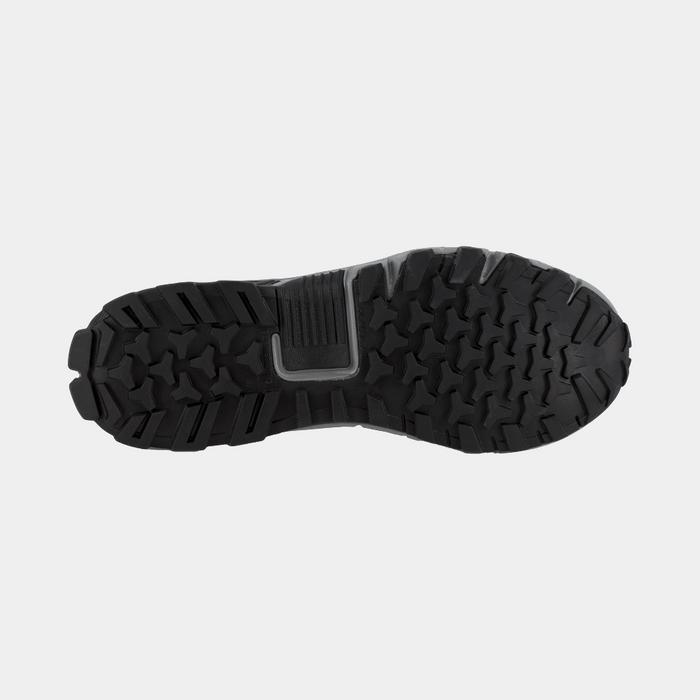 Reebok Work Trailgrip Work shoes outsole featuring rugged black tread pattern for enhanced traction, bottom view.