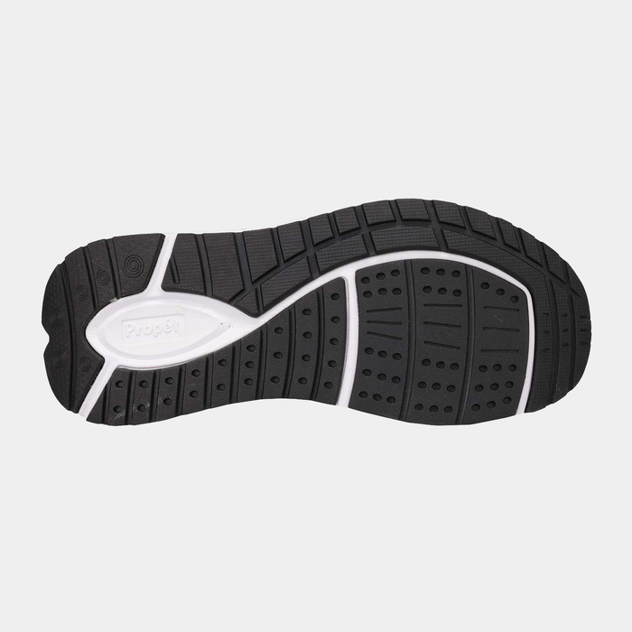 Propét Ultra 267 shoe outsole with black rubber, white accents, and textured tread pattern for grip and durability.