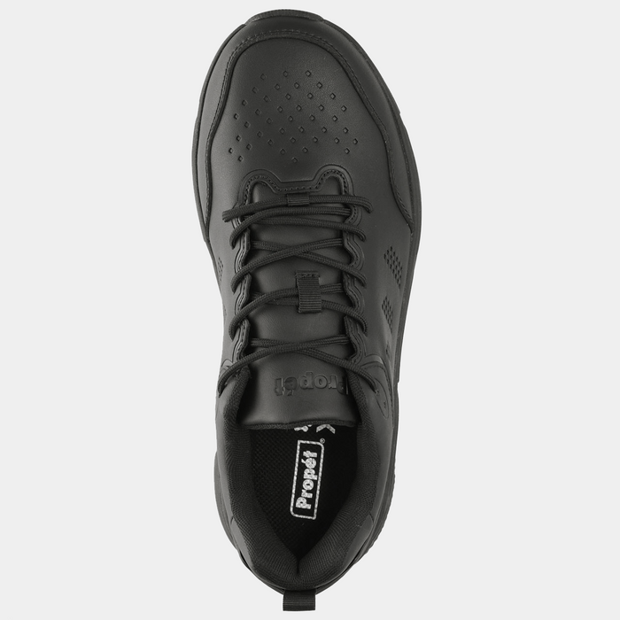 Propét Ultra Work Sneaker top view in black with perforated synthetic upper and lace-up closure.