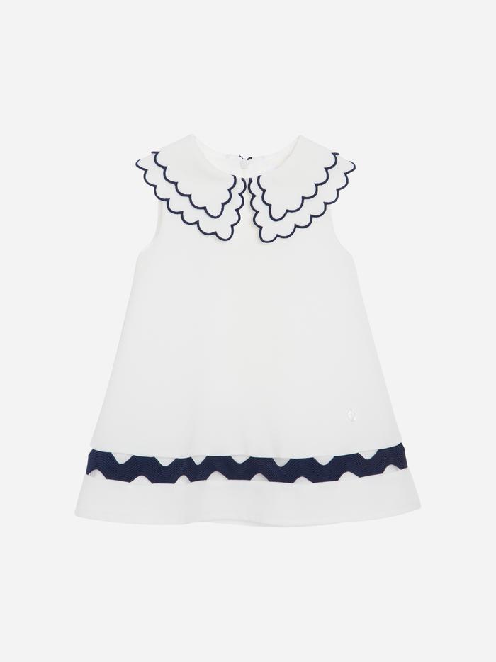 White Crepe Dress with White Bow