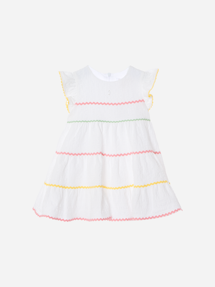 White Dress with Multicolor Trims
