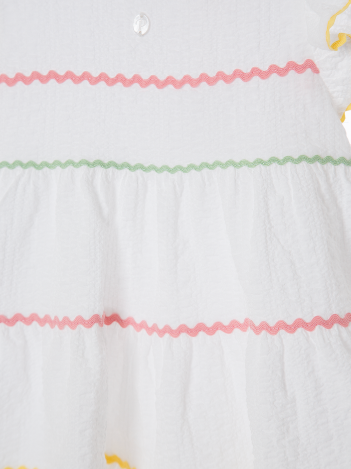 White Dress with Multicolor Trims