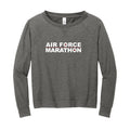 Gray long-sleeve shirt with 'Air Force Marathon' text on a white background