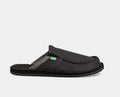 Sanuk You Got My Back III slip-on shoes in dark gray canvas with stitched details and black outsole, side view.