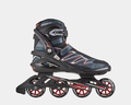 Roces ZYX Inline Skates in black and gray with red accents, adjustable straps, and durable frame with four red wheels, side view.